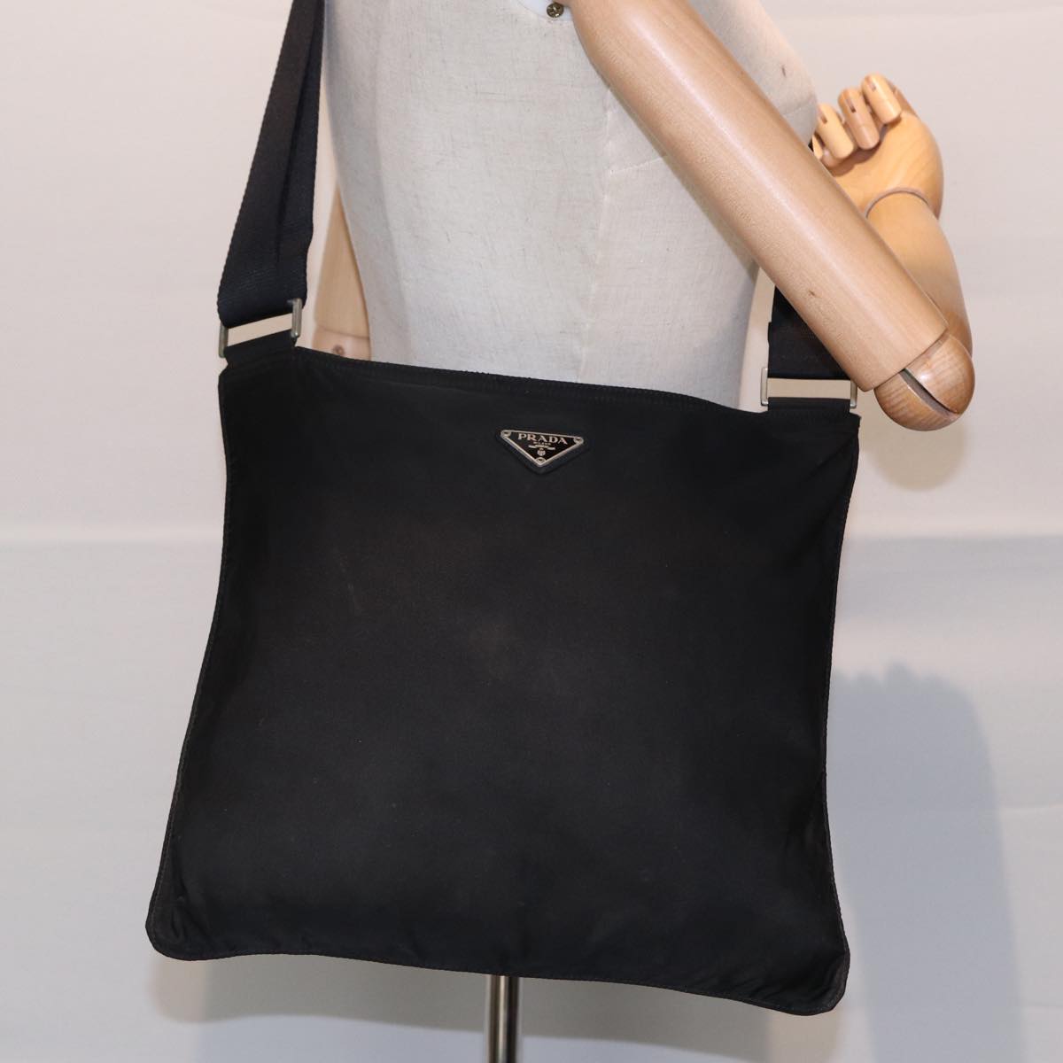 PRADA Shoulder Bag Nylon Black Silver Auth bs17788