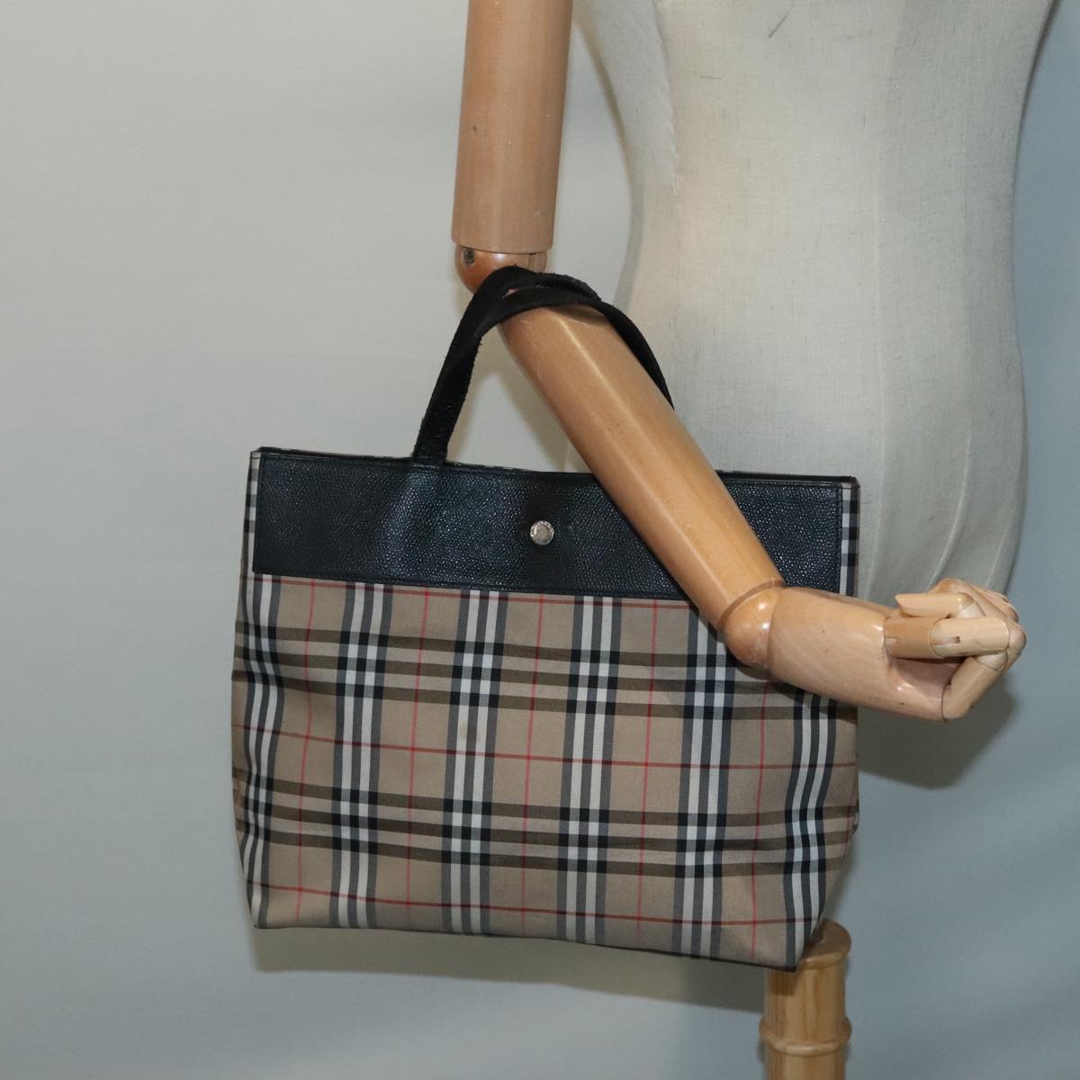 BURBERRY Nova Check Hand Bag Canvas Beige Auth bs17821