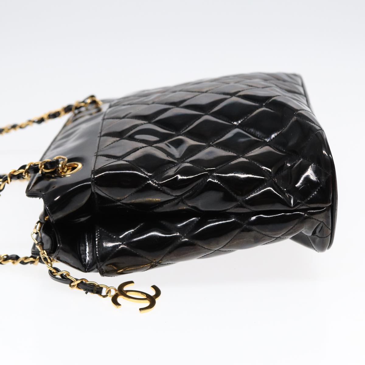 CHANEL Matelasse Chain Shoulder Bag Patent leather Black Gold CC Auth bs17830 - 0