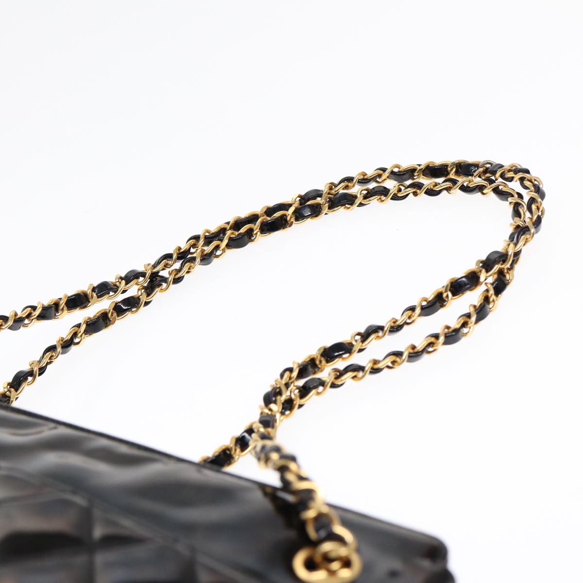 CHANEL Matelasse Chain Shoulder Bag Patent leather Black Gold CC Auth bs17830