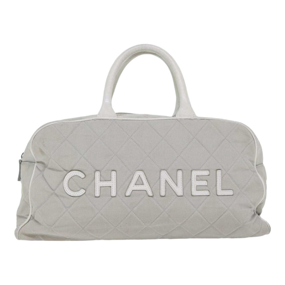 CHANEL Hand Bag Canvas Gray Silver CC Auth bs17832