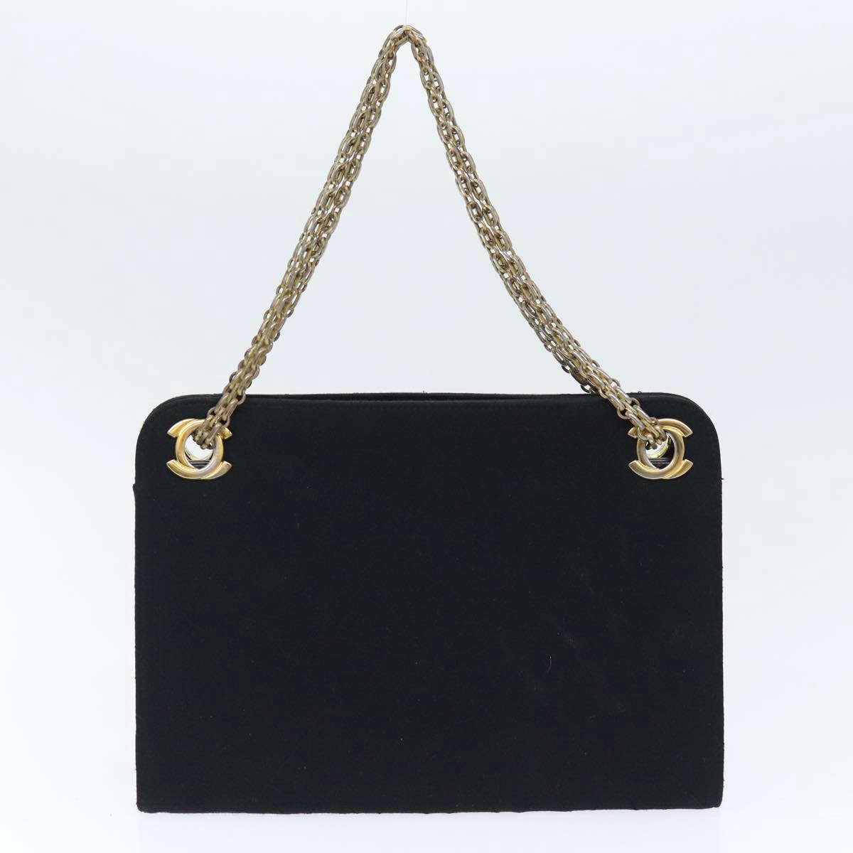 CHANEL Chain Hand Bag Cotton Black Gold CC Auth bs17835 - 0