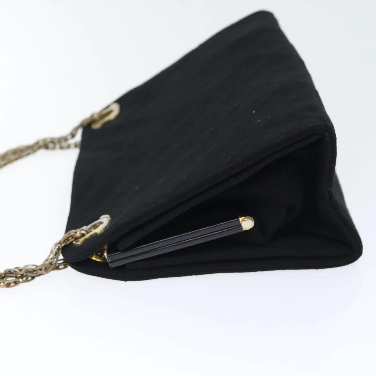 CHANEL Chain Hand Bag Cotton Black Gold CC Auth bs17835