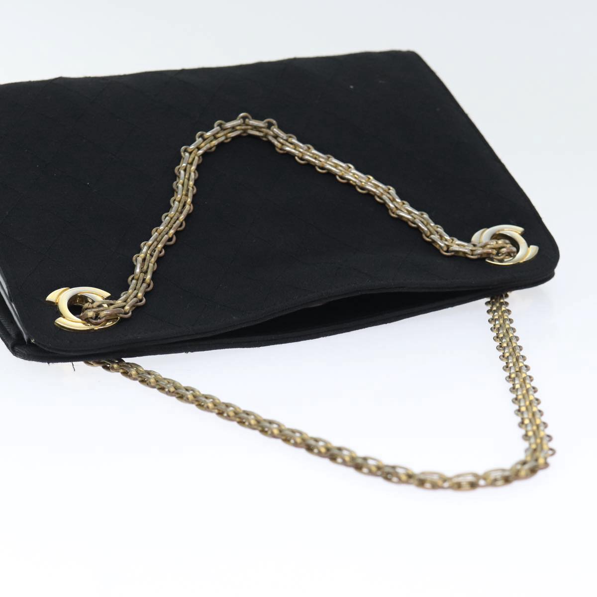 CHANEL Chain Hand Bag Cotton Black Gold CC Auth bs17835