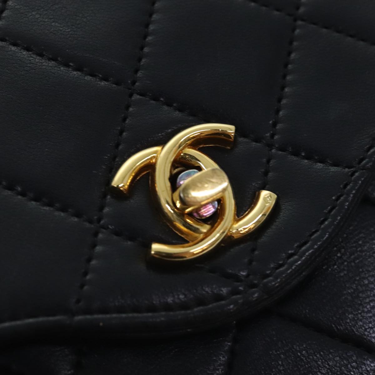 CHANEL Matelasse Chain Shoulder Bag Lamb Skin Black CC Auth bs17837