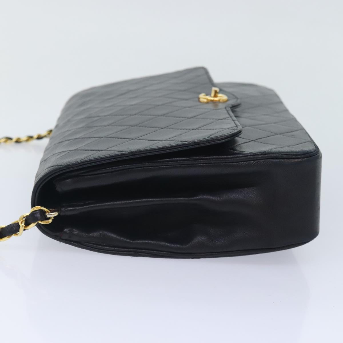 CHANEL Matelasse Chain Shoulder Bag Lamb Skin Black CC Auth bs17837