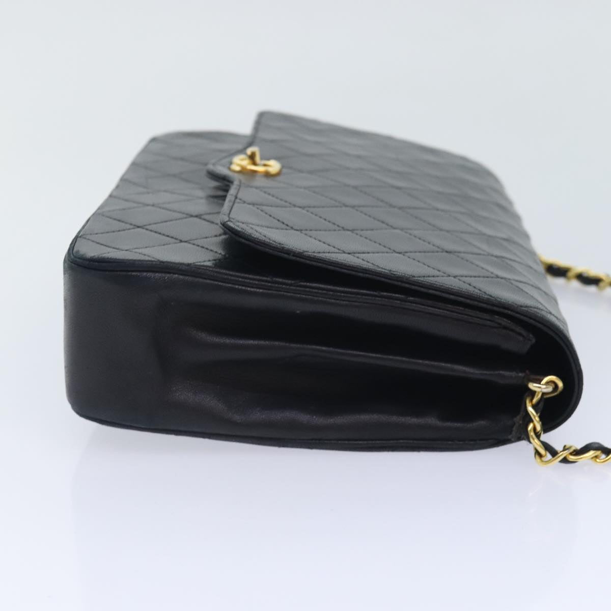 CHANEL Matelasse Chain Shoulder Bag Lamb Skin Black CC Auth bs17837