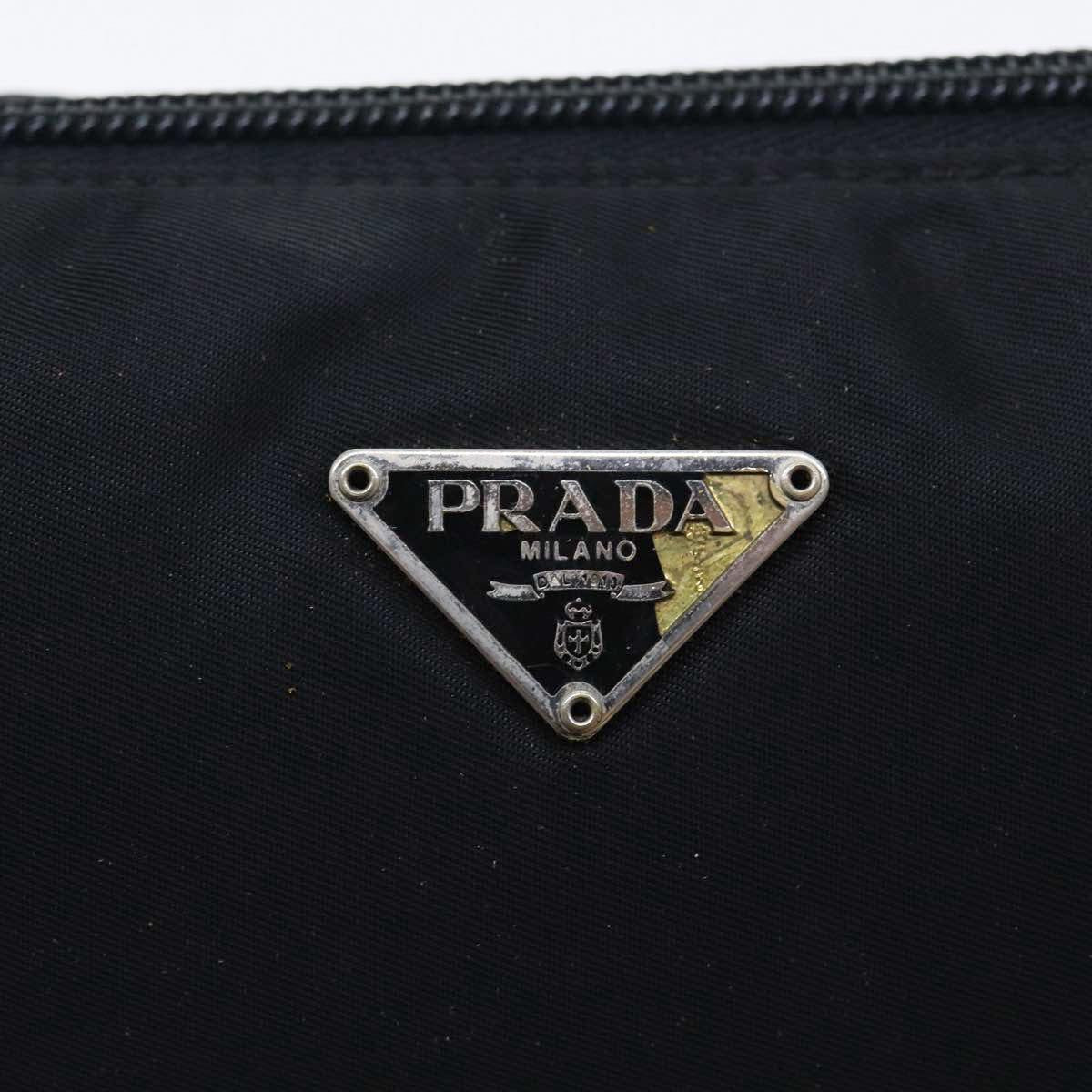 PRADA Accessory Pouch Nylon Black Silver Auth bs17843