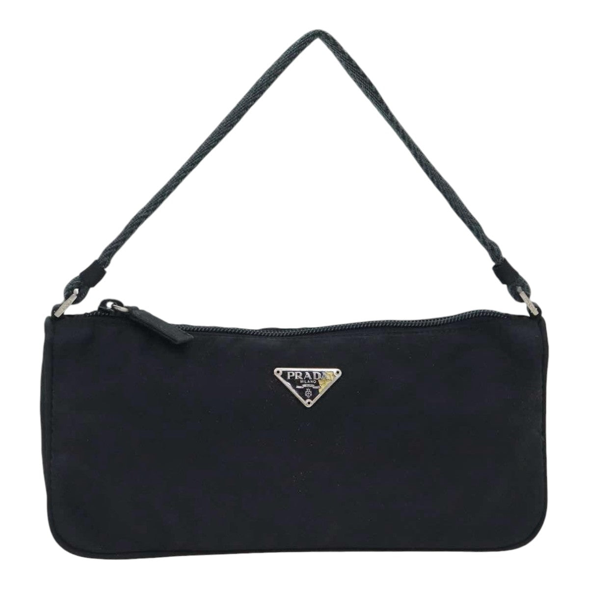 PRADA Accessory Pouch Nylon Black Silver Auth bs17843