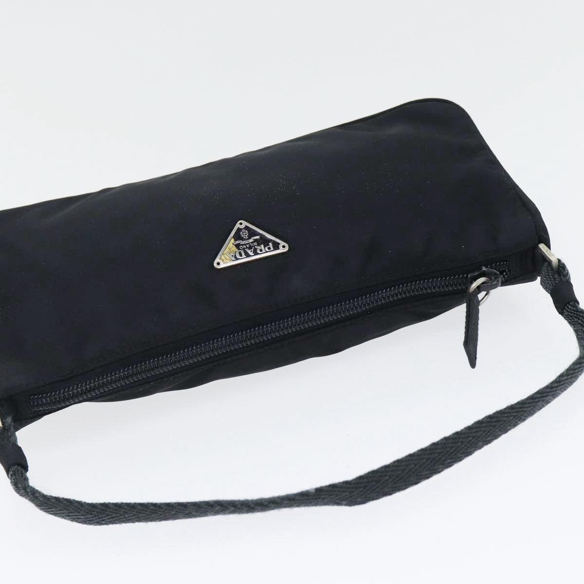 PRADA Accessory Pouch Nylon Black Silver Auth bs17843