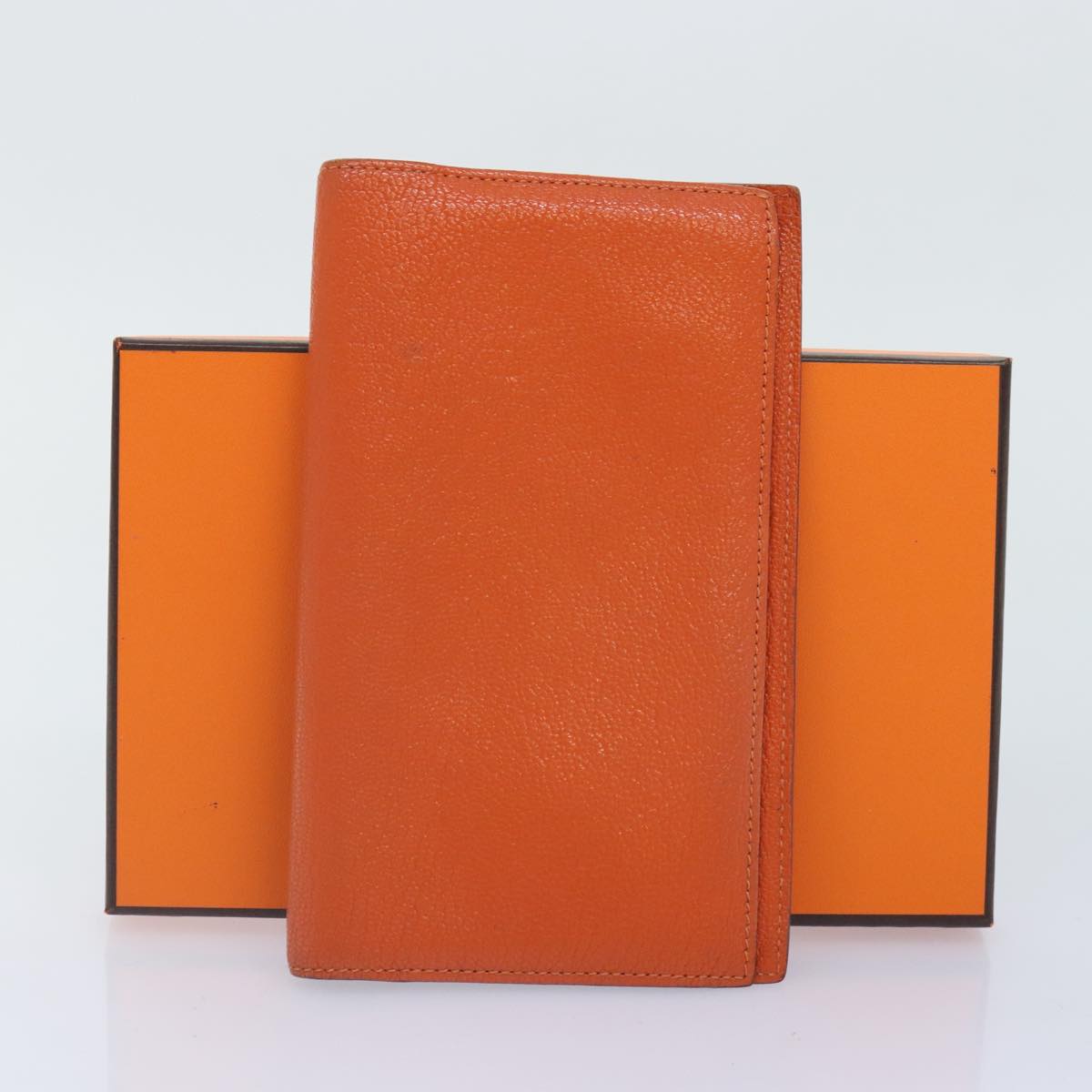 HERMES Agenda Vision Day Planner Cover Leather Orange Silver Auth bs17846