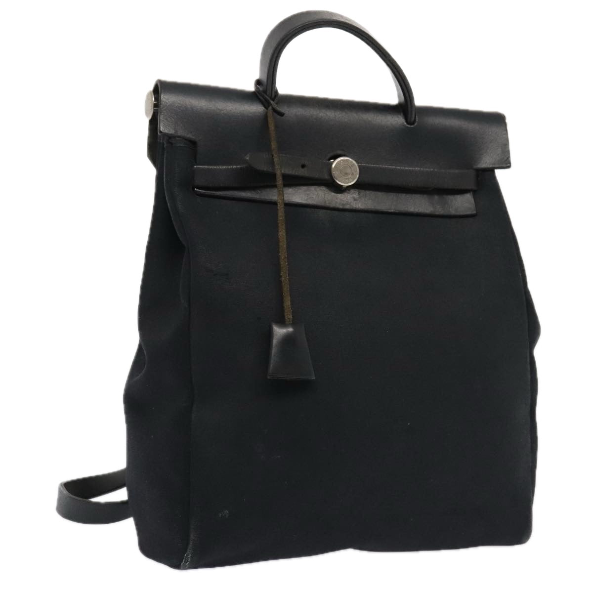 HERMES Herbag A Dos Backpack Canvas Leather Black Auth bs17849