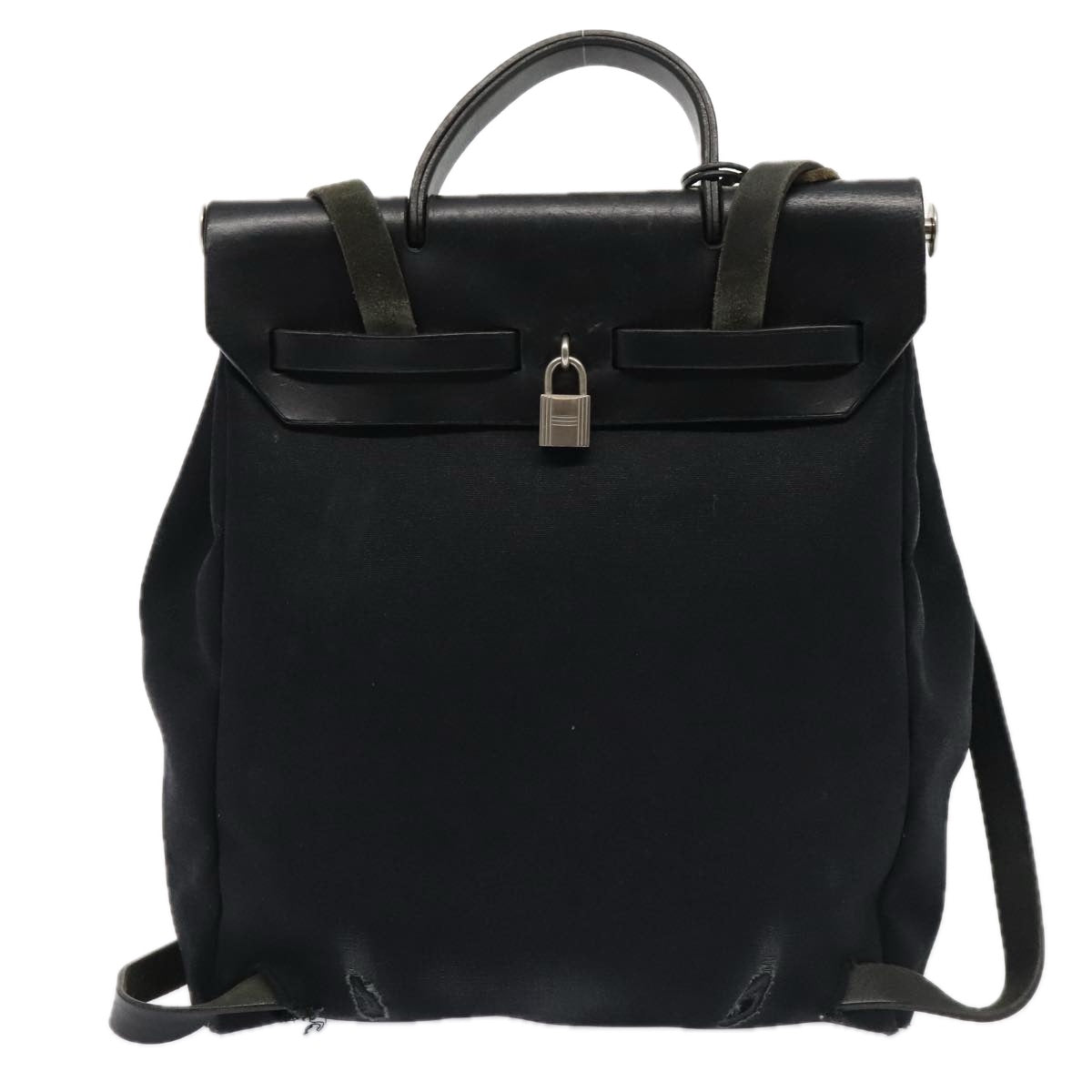 HERMES Herbag A Dos Backpack Canvas Leather Black Auth bs17849 - 0