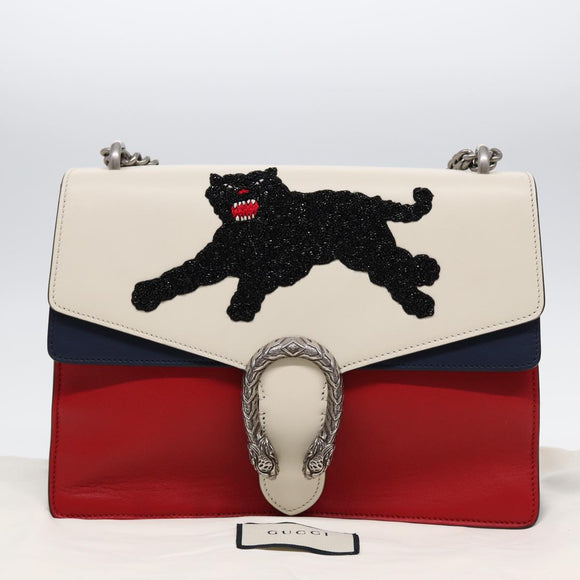 GUCCI Chain Dionysus Panther Shoulder Bag Leather Multicolor 403348 Auth bs17863V