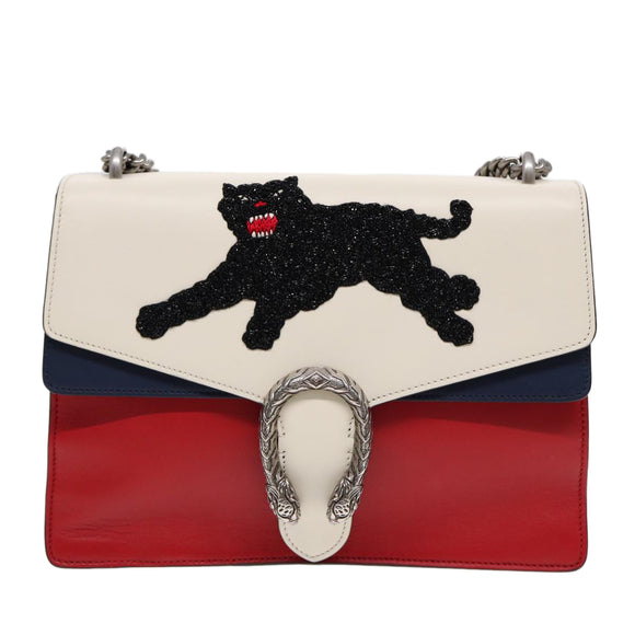 GUCCI Chain Dionysus Panther Shoulder Bag Leather Multicolor 403348 Auth bs17863V