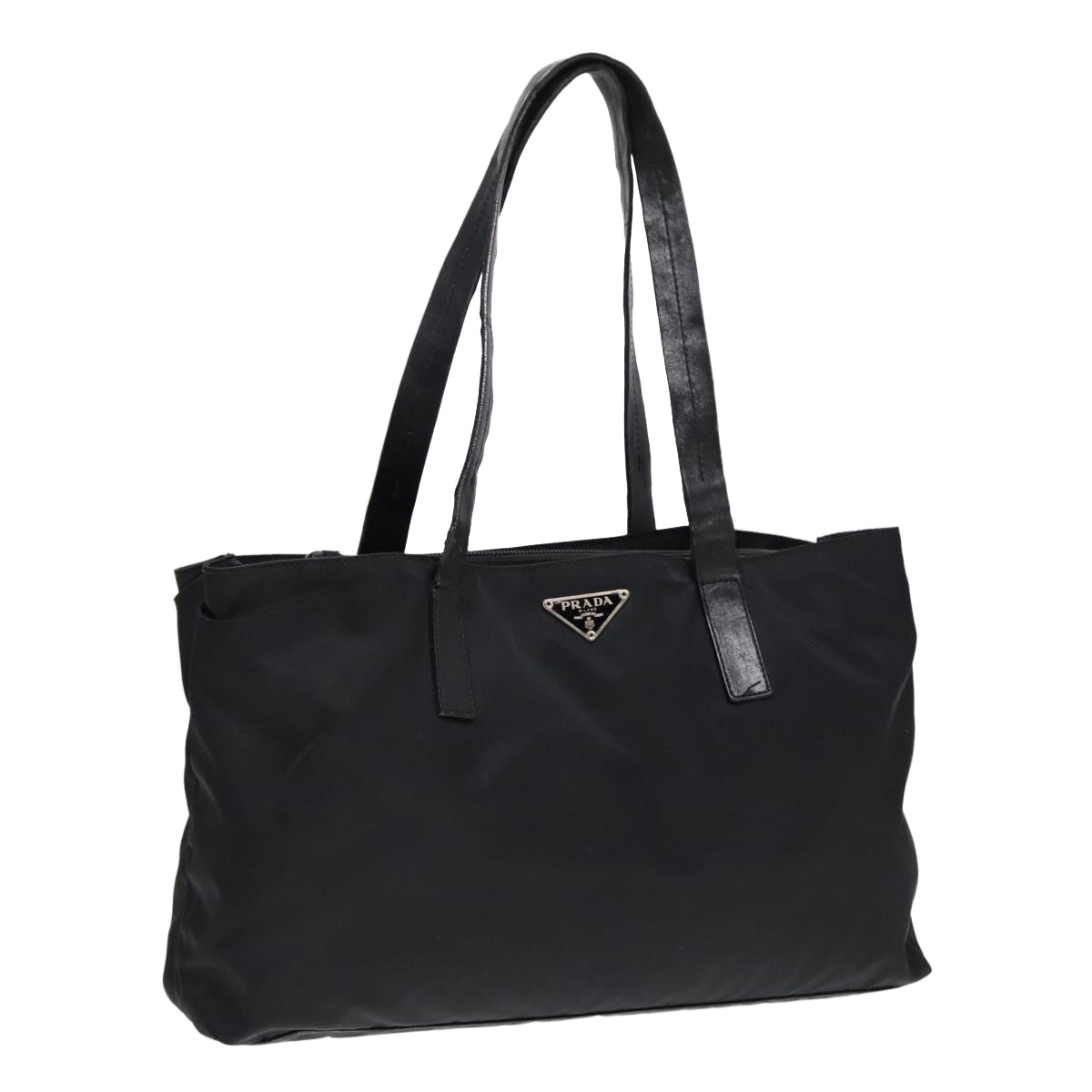 PRADA Tote Bag Nylon Silver Black Auth bs17867