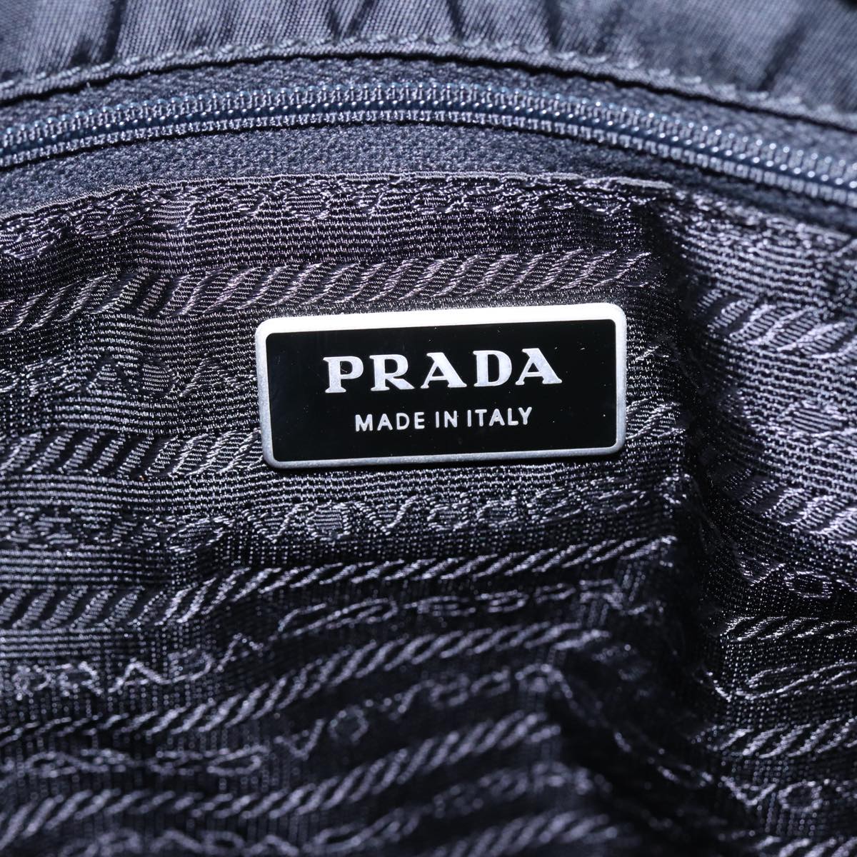 PRADA Tote Bag Nylon Silver Black Auth bs17867