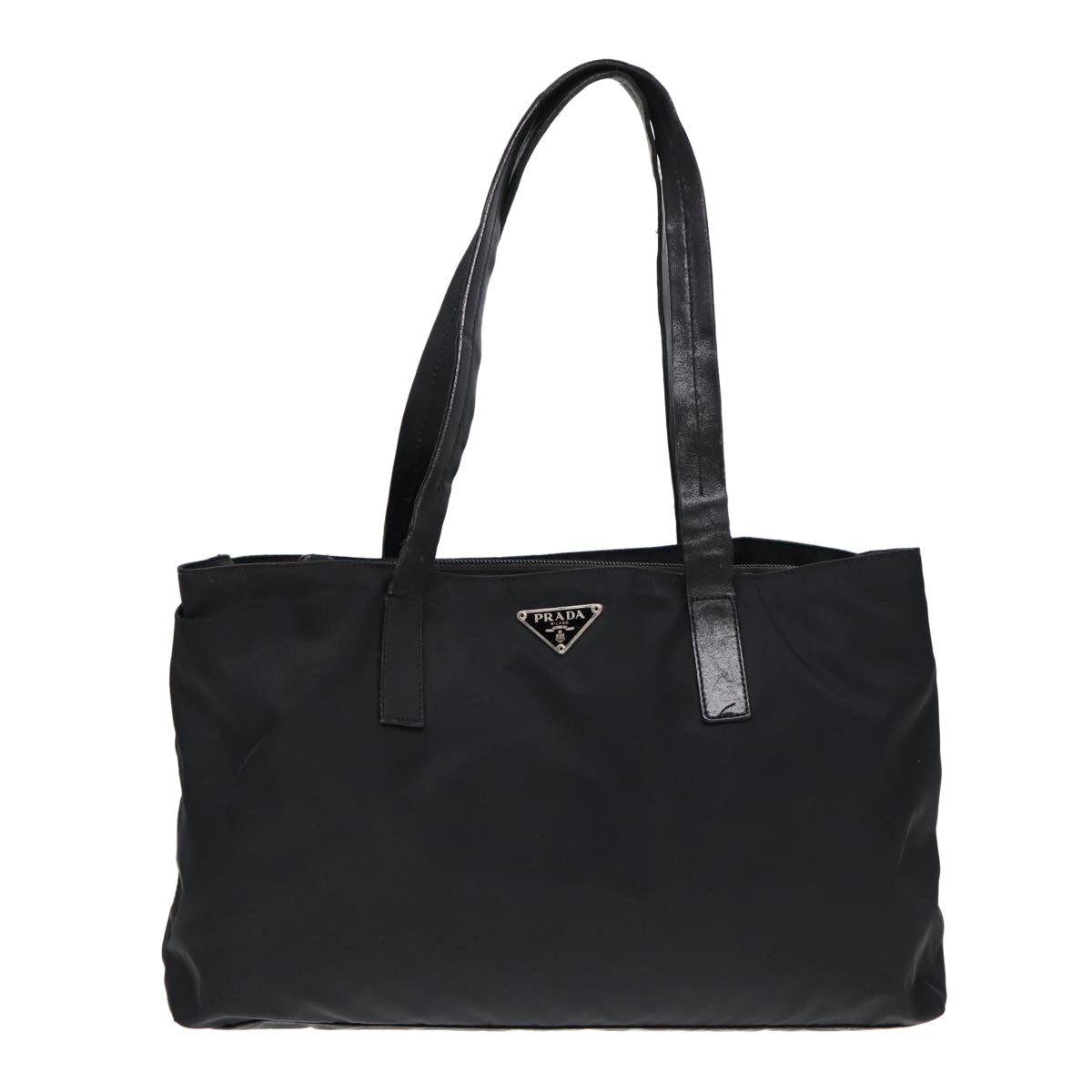 PRADA Tote Bag Nylon Silver Black Auth bs17867