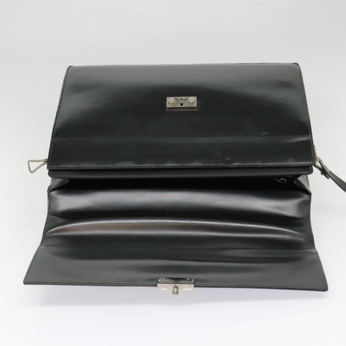 Salvatore Ferragamo Briefcase Leather Black Silver Auth bs17874