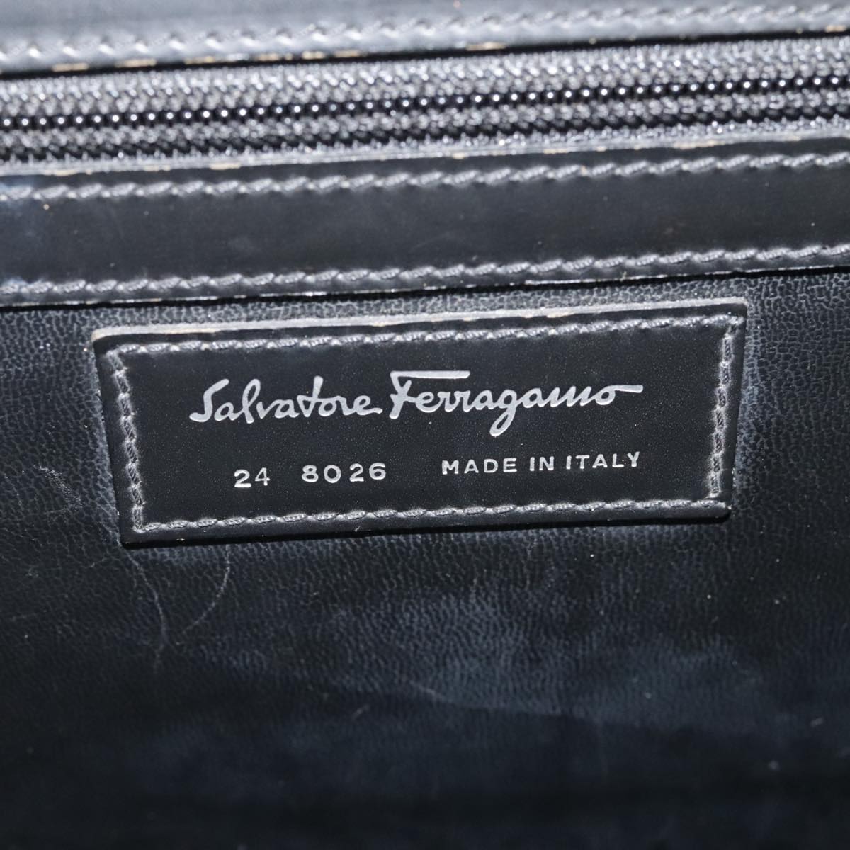 Salvatore Ferragamo Briefcase Leather Black Silver Auth bs17874