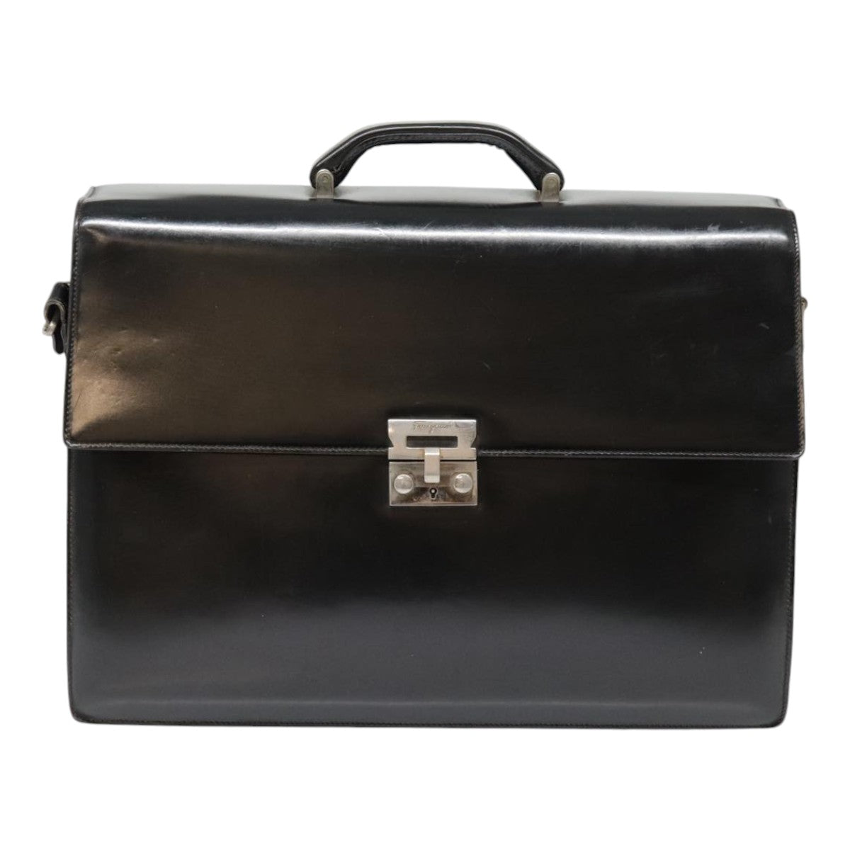 Salvatore Ferragamo Briefcase Leather Black Silver Auth bs17874 - 0