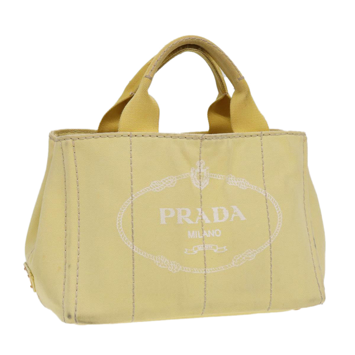 PRADA Canapa PM Hand Bag Canvas Yellow Gold Auth bs17875