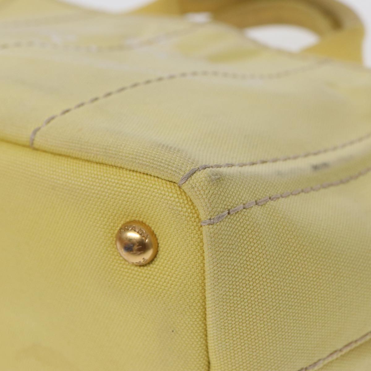 PRADA Canapa PM Hand Bag Canvas Yellow Gold Auth bs17875