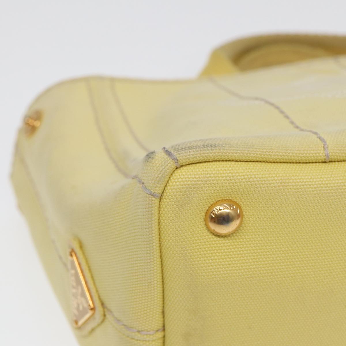 PRADA Canapa PM Hand Bag Canvas Yellow Gold Auth bs17875