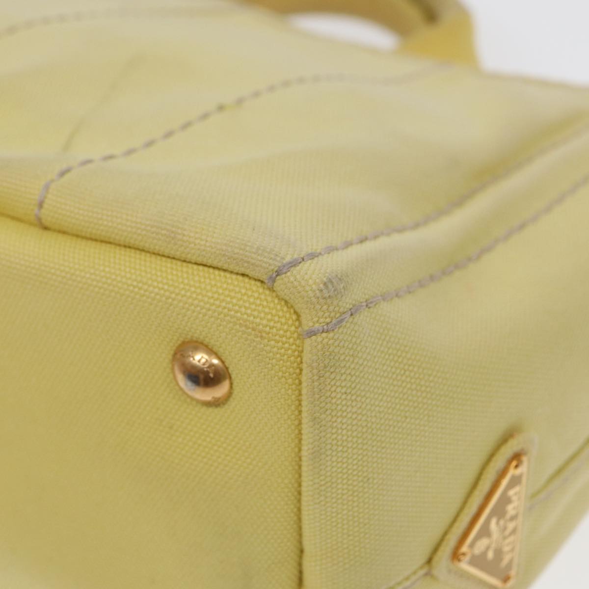 PRADA Canapa PM Hand Bag Canvas Yellow Gold Auth bs17875