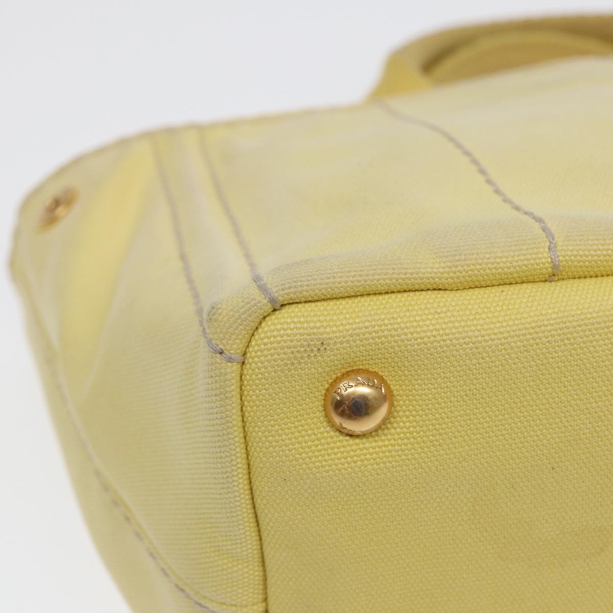 PRADA Canapa PM Hand Bag Canvas Yellow Gold Auth bs17875