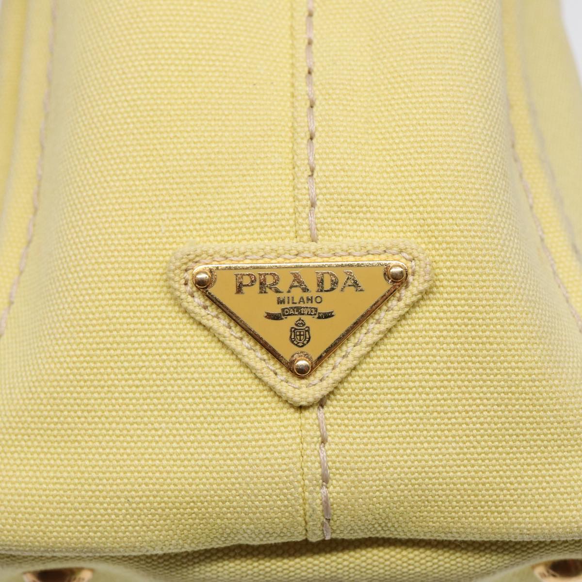 PRADA Canapa PM Hand Bag Canvas Yellow Gold Auth bs17875