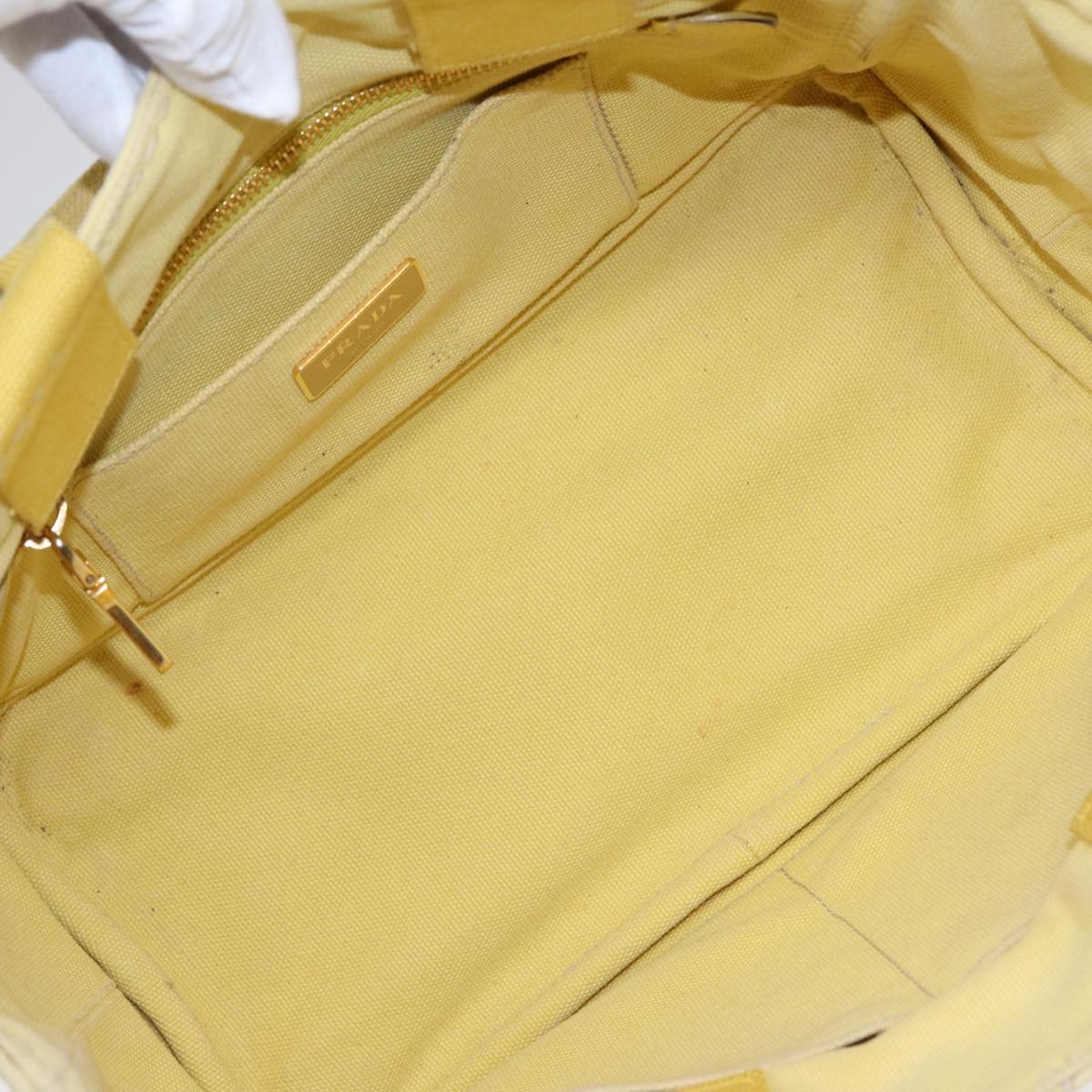 PRADA Canapa PM Hand Bag Canvas Yellow Gold Auth bs17875