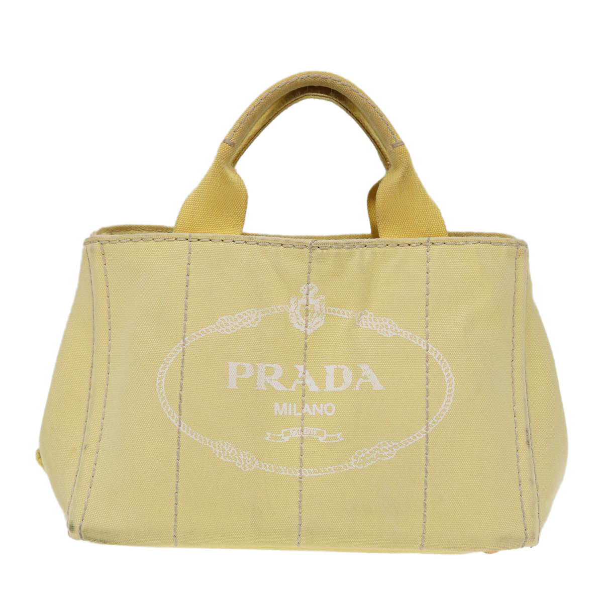 PRADA Canapa PM Hand Bag Canvas Yellow Gold Auth bs17875