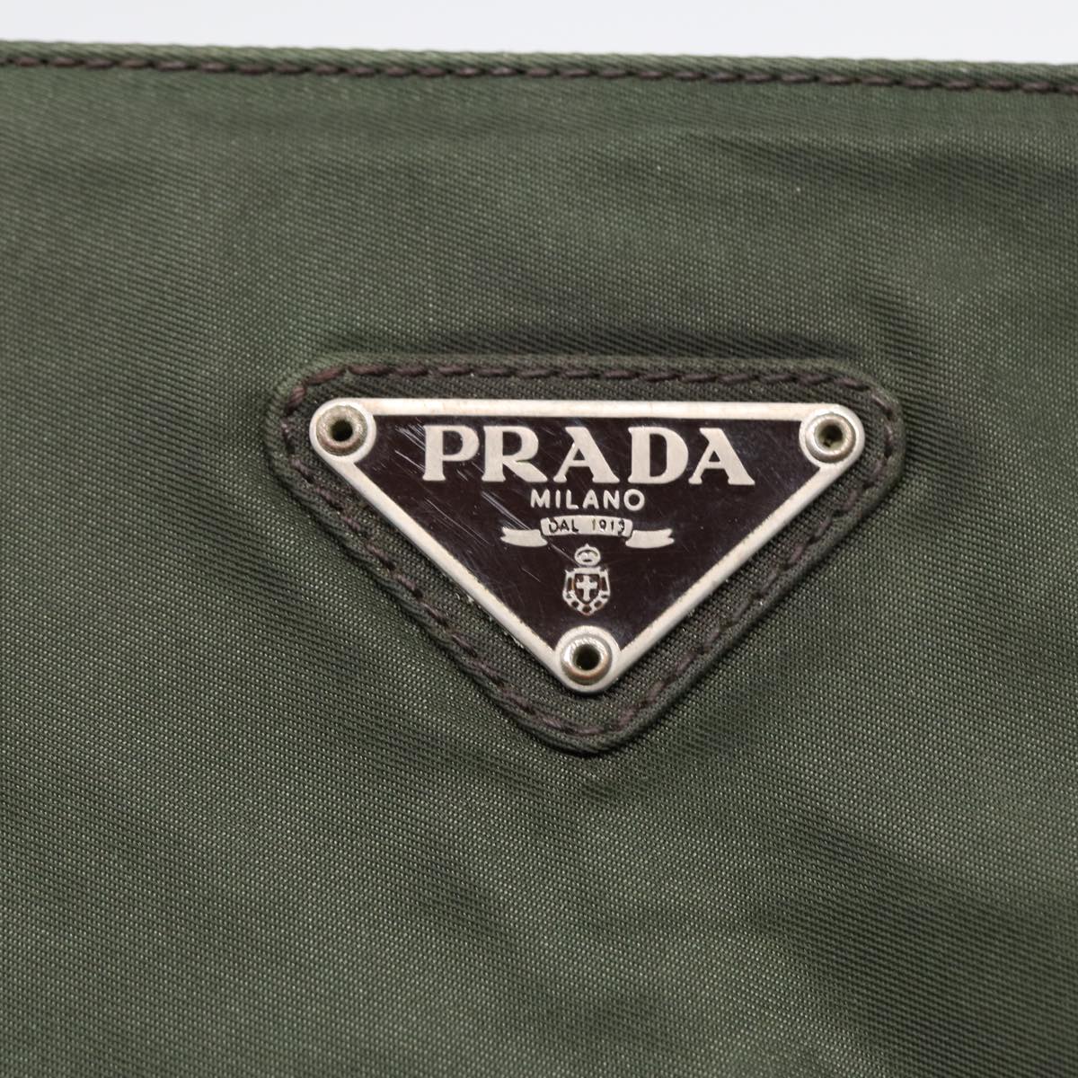 PRADA Tote Bag Nylon Khaki Silver Auth bs17876