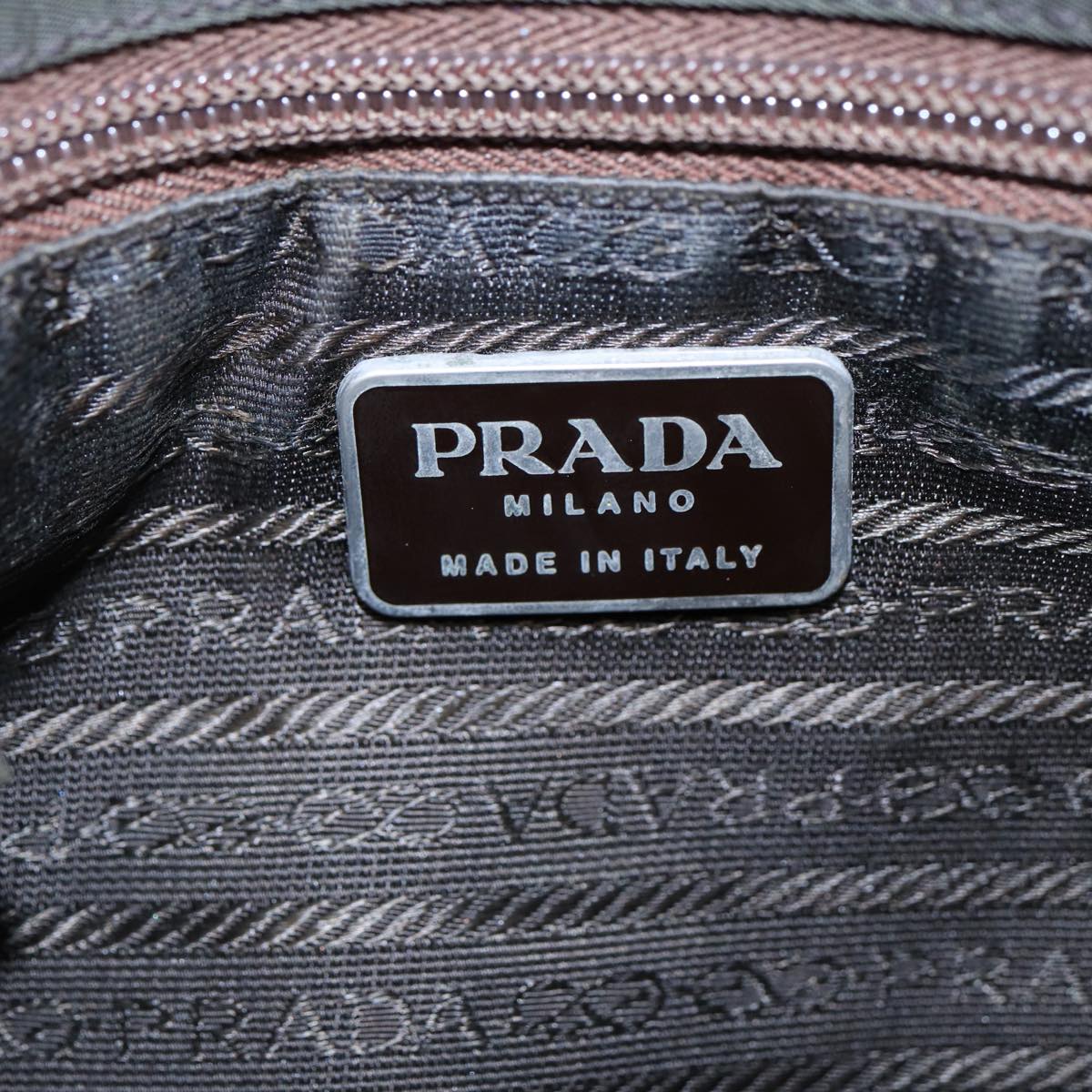 PRADA Tote Bag Nylon Khaki Silver Auth bs17876