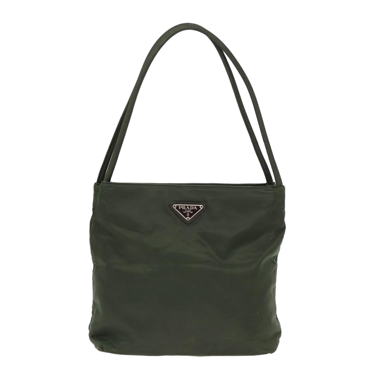 PRADA Tote Bag Nylon Khaki Silver Auth bs17876