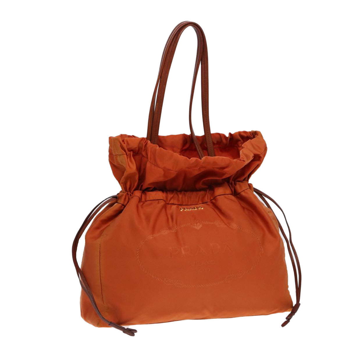 PRADA Tote Bag Nylon Orange Gold Auth bs17878