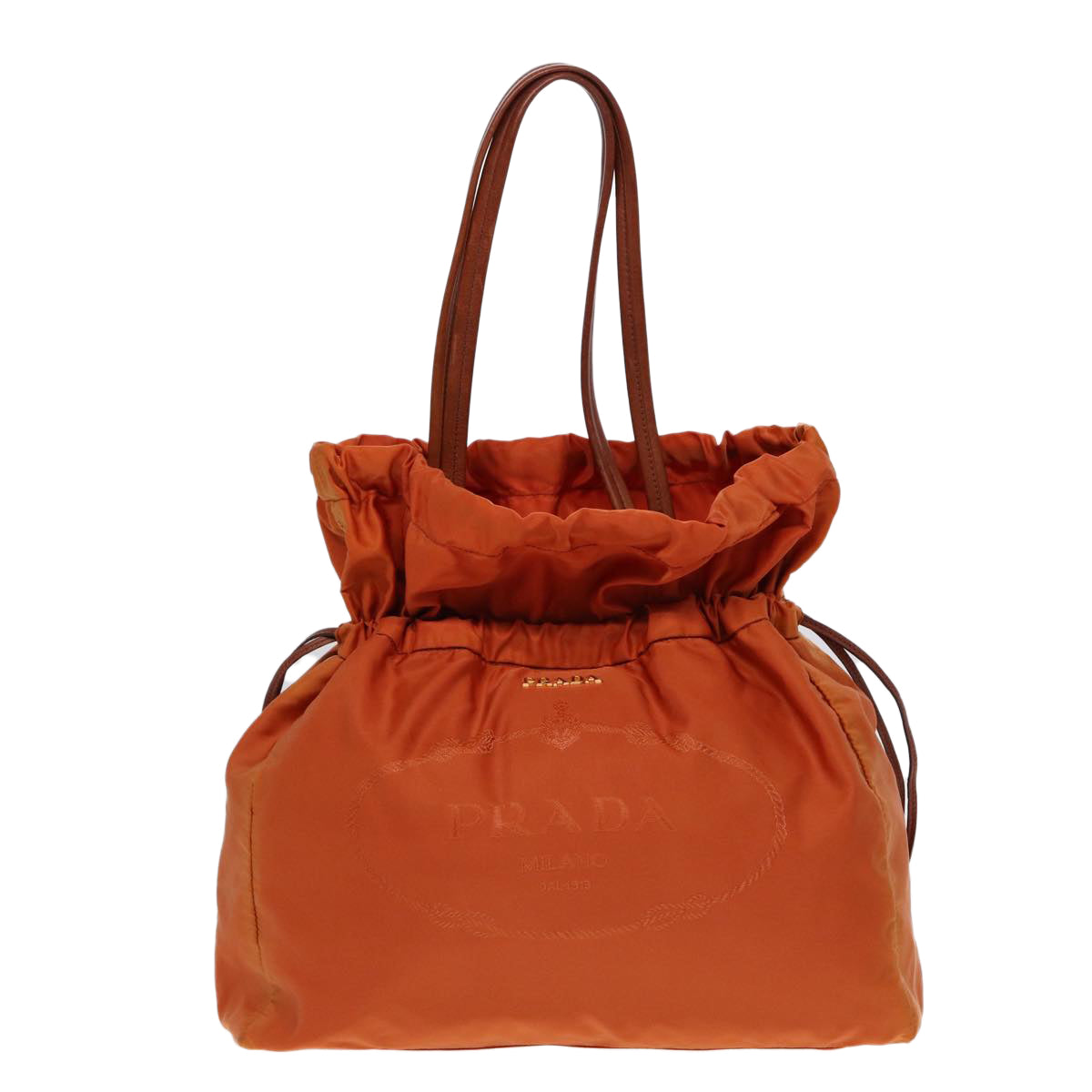 PRADA Tote Bag Nylon Orange Gold Auth bs17878