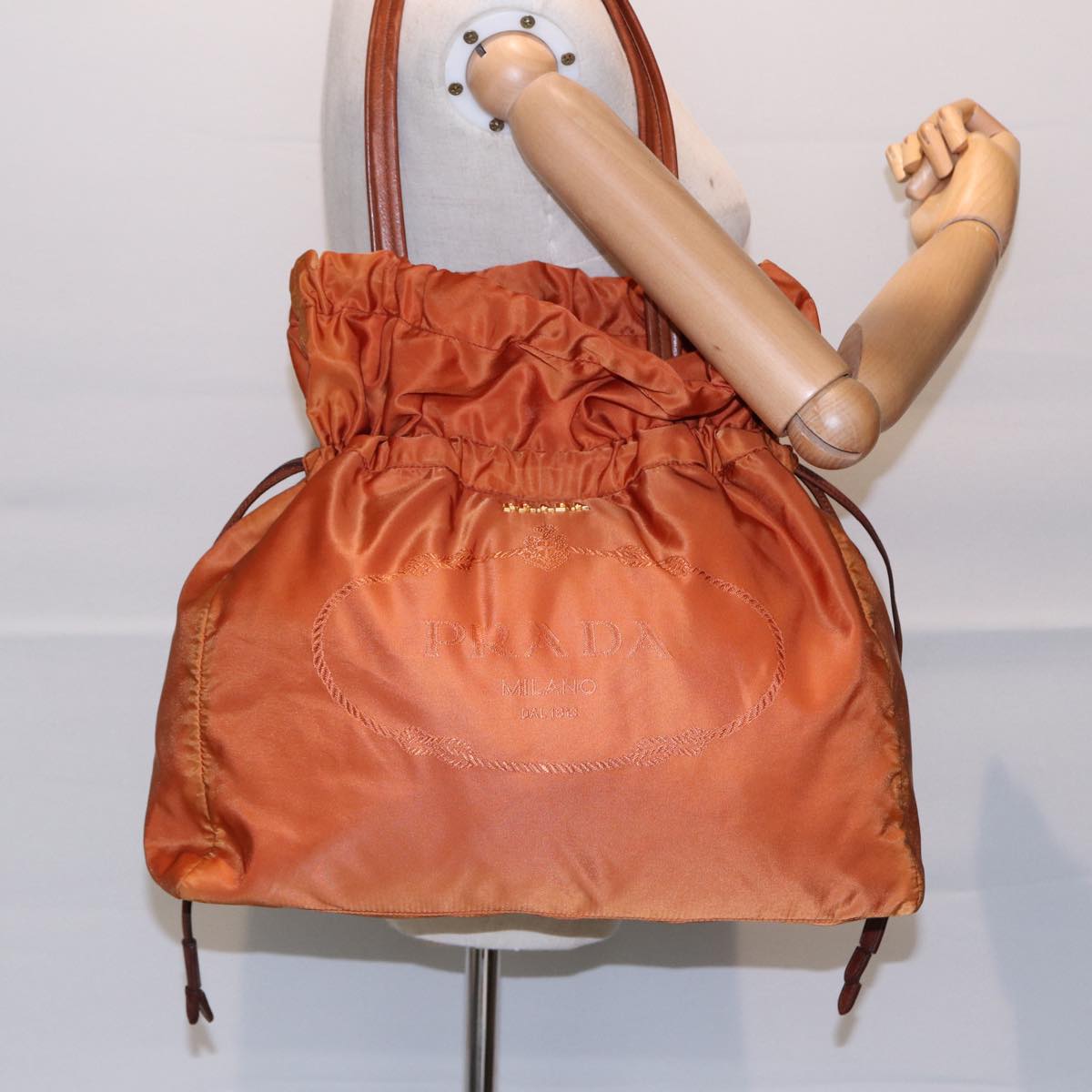 PRADA Tote Bag Nylon Orange Gold Auth bs17878