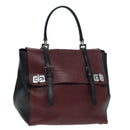 PRADA Hand Bag Leather Wine Red Silver Auth bs17882-1