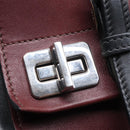PRADA Hand Bag Leather Wine Red Silver Auth bs17882-17