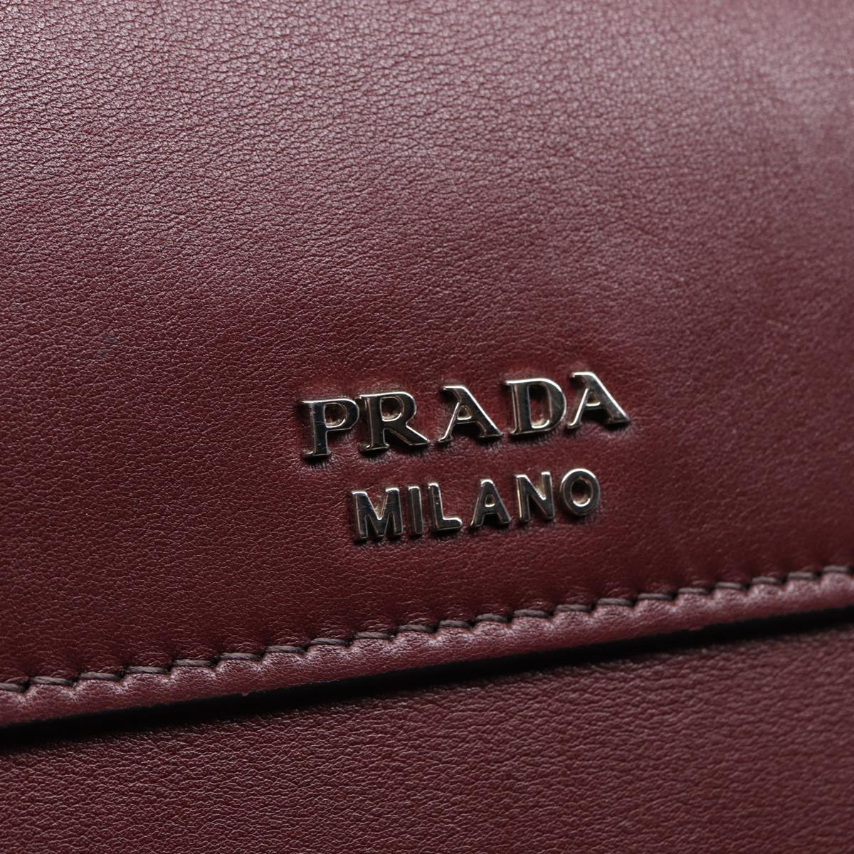 PRADA Hand Bag Leather Wine Red Silver Auth bs17882