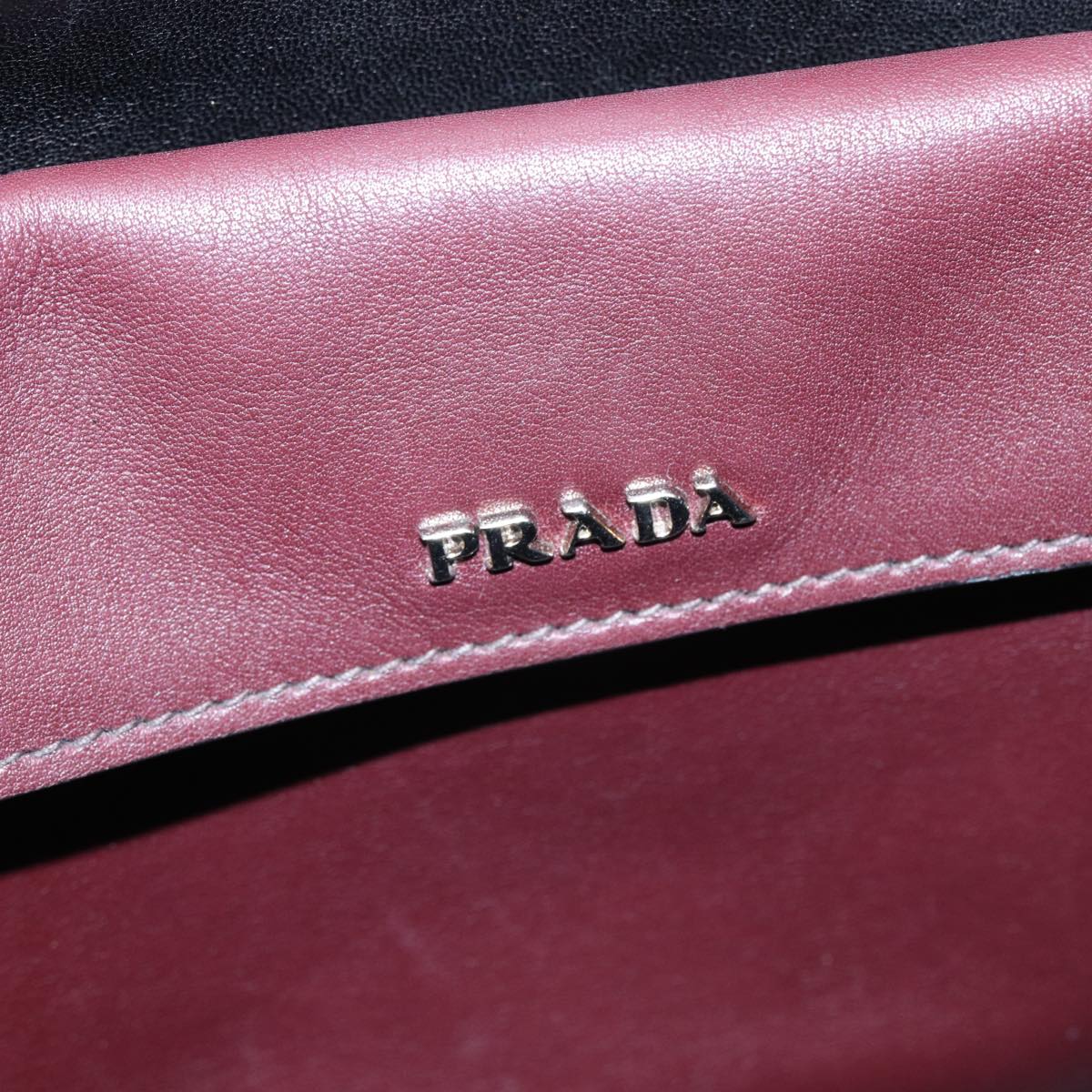 PRADA Hand Bag Leather Wine Red Silver Auth bs17882