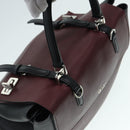 PRADA Hand Bag Leather Wine Red Silver Auth bs17882-6