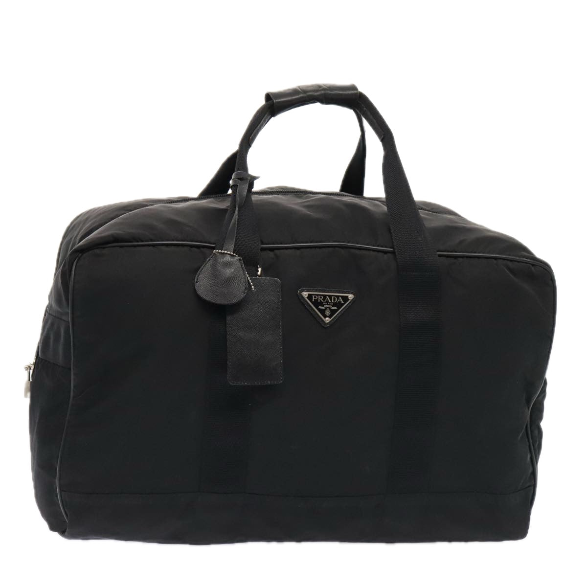 PRADA Boston Bag Nylon Black Silver Auth bs17884