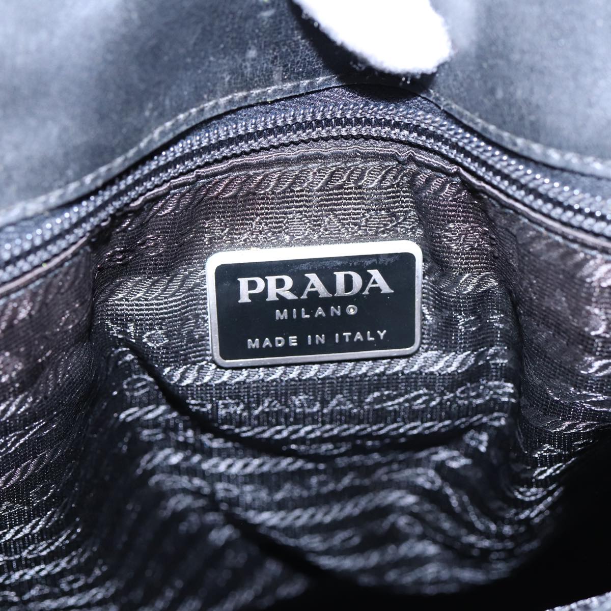 PRADA Tote Bag Nylon Silver Black Auth bs17885