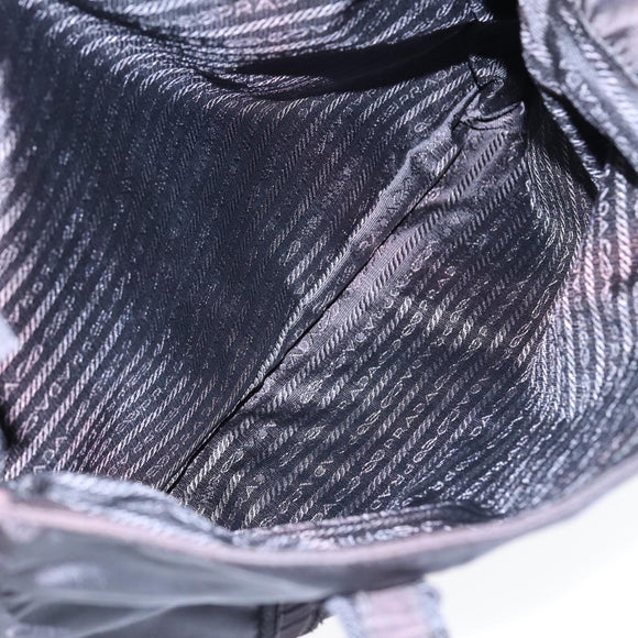 PRADA Tote Bag Nylon Silver Black Auth bs17886