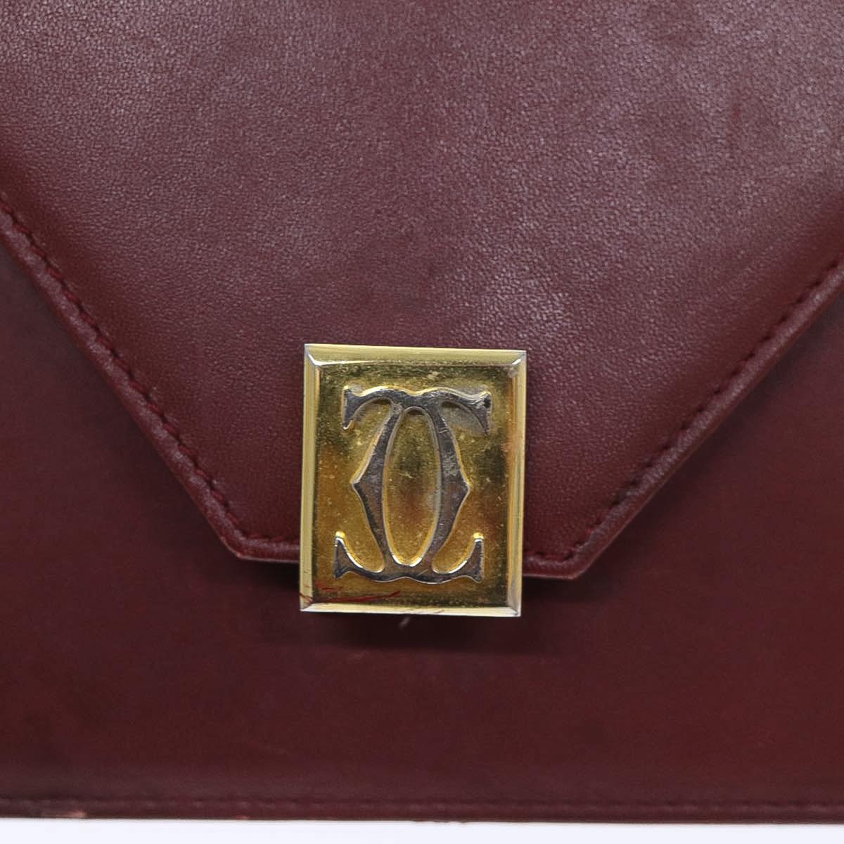 CARTIER Must Line Shoulder Bag Leather Bordeaux Gold Auth bs17888