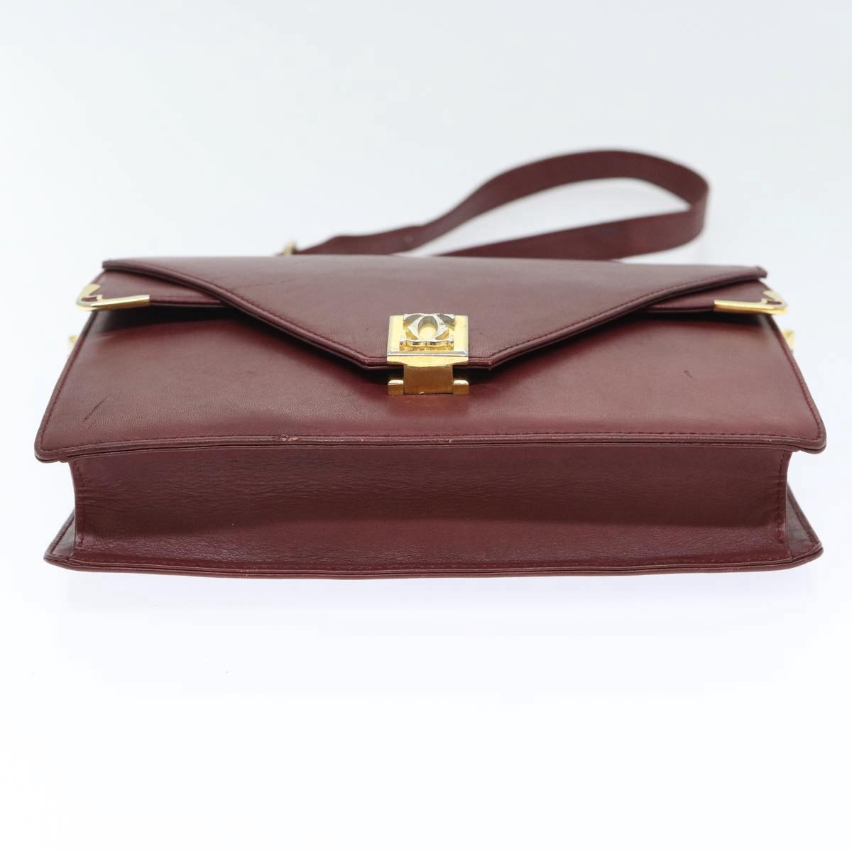 CARTIER Must Line Shoulder Bag Leather Bordeaux Gold Auth bs17888