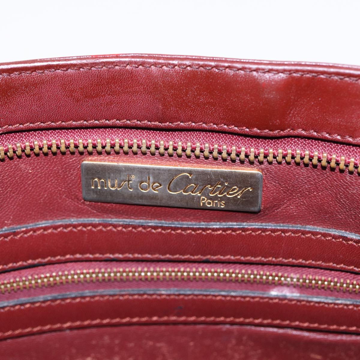 CARTIER Must Line Shoulder Bag Leather Bordeaux Gold Auth bs17889